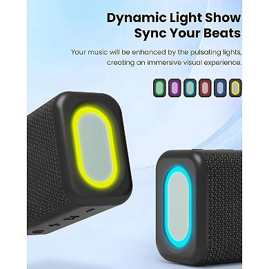 Portable Bluetooth Speaker with Lights, Powerful Crystal Clear Sound, IPX5 Waterproof