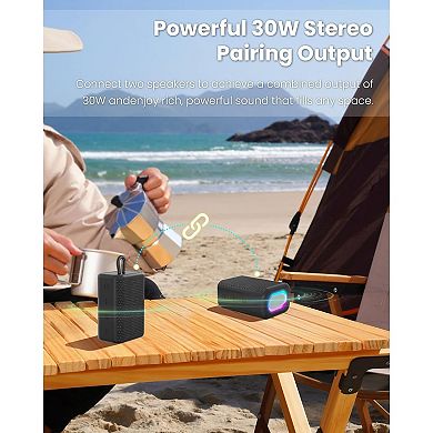 Portable Bluetooth Speaker with Lights, Powerful Crystal Clear Sound, IPX5 Waterproof