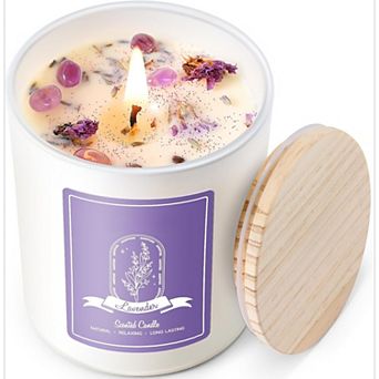 Great Ambitions Lavender Scented Soy Candle, 10oz with Crystals, Aromatherapy Home Candle.