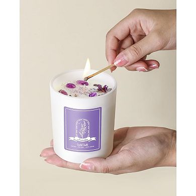 Great Ambitions Lavender Scented Soy Candle, 10oz with Crystals, Aromatherapy Home Candle.