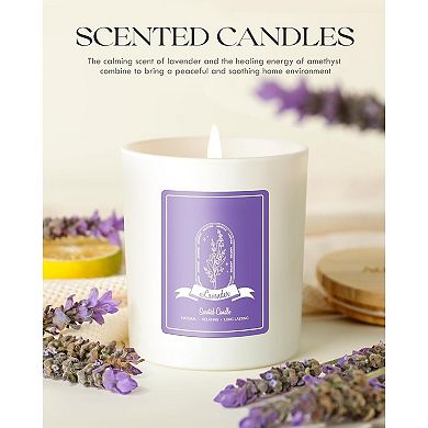 Great Ambitions Lavender Scented Soy Candle, 10oz with Crystals, Aromatherapy Home Candle.
