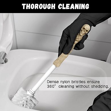 Resin Skull Toilet Brush & Holder: Detailed Gothic Decor for Halloween