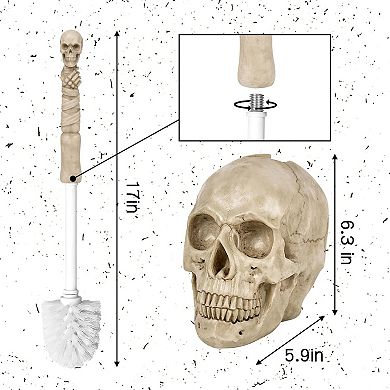 Resin Skull Toilet Brush & Holder: Detailed Gothic Decor for Halloween