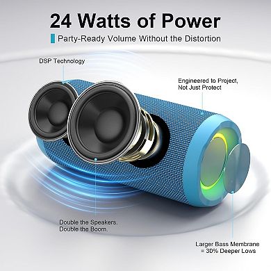 Wireless Portable Bluetooth Speaker, IPX7 Waterproof, Dustproof and Rustproof, Powerful 24W Sound