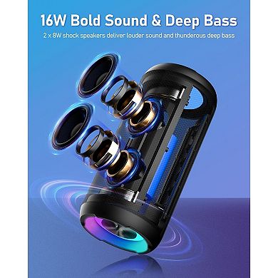 Portable Wireless Speaker with Cool Dynamic LED Lights, Bluetooth Speakers, IPX6 Waterproof
