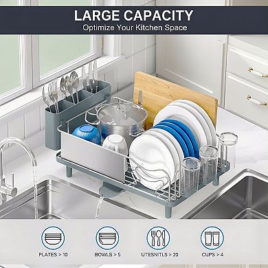 Stainless Steel Dish Drying Rack Large Capacity with Drain Board