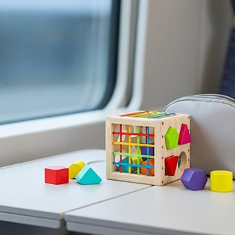 Wooden Montessori Sorter Cube with 8 Rattling Shapes Gift