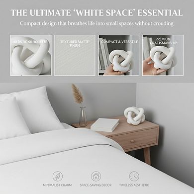 Hand Carved 3-Link Wood Knot White, Modern Rustic Home Accent for Bedroom