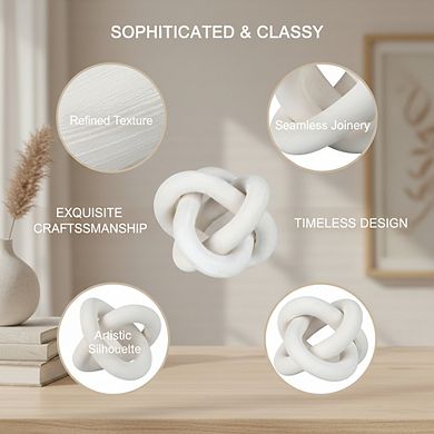 Hand Carved 3-Link Wood Knot White, Modern Rustic Home Accent for Bedroom