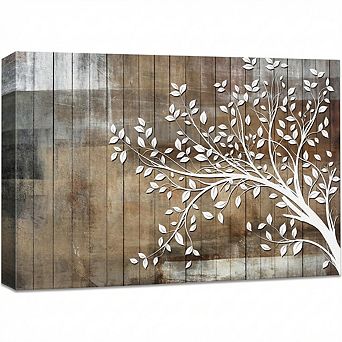12x18 Canvas Wall Art, Black Tree Birds Rustic Nature Gray Grunge