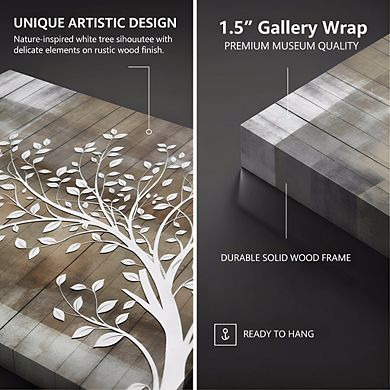 12x18 Canvas Wall Art, Black Tree Birds Rustic Nature Gray Grunge