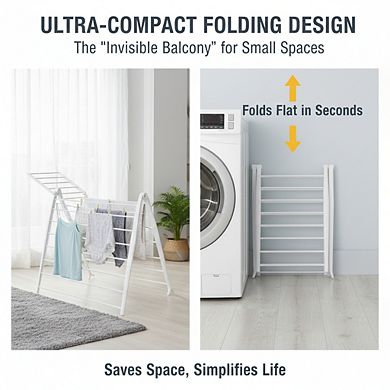 Folding Drying Rack White, Freestanding Indoor Space-Saving Compact Design