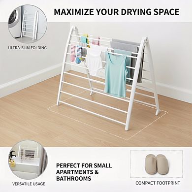 Folding Drying Rack White, Freestanding Indoor Space-Saving Compact Design