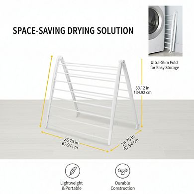 Folding Drying Rack White, Freestanding Indoor Space-Saving Compact Design