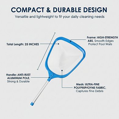 12" Aluminum Pole Hot Tub Skimmer, Ultra Fine Mesh Net for Small Pool Debris