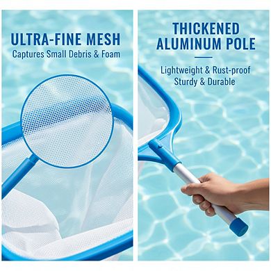 12" Aluminum Pole Hot Tub Skimmer, Ultra Fine Mesh Net for Small Pool Debris