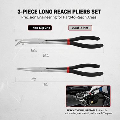 Long Reach Needle Nose Pliers Set of 3, Black for Tight Spaces Versatile