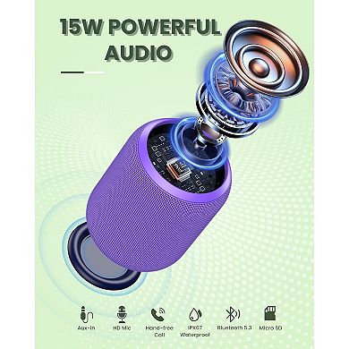 Bluetooth Speakers,Portable Wireless Speaker with 15W Stereo Sound, IPX6 Waterproof Shower Speaker