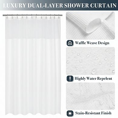 Waffle Weave Shower Curtain Set with Liner & Hooks, Hotel Style 71x72 White