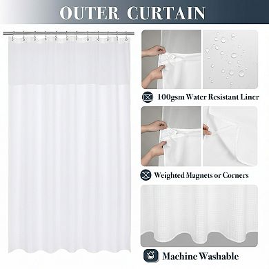 Waffle Weave Shower Curtain Set with Liner & Hooks, Hotel Style 71x72 White
