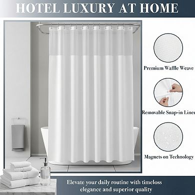 Waffle Weave Shower Curtain Set with Liner & Hooks, Hotel Style 71x72 White