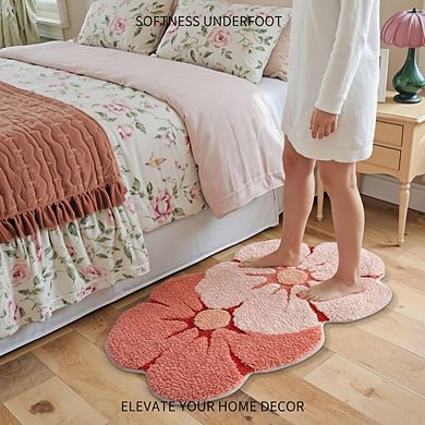 Pink Floral Bath Mat 20x32, Soft Plush Non-Slip Absorbent for Bathroom