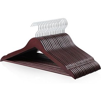 Cherry Wood Suit Hangers 20-Pack, Durable Non-Slip for Clothes Storage