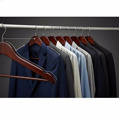Cherry Wood Suit Hangers 20-Pack, Durable Non-Slip for Clothes Storage