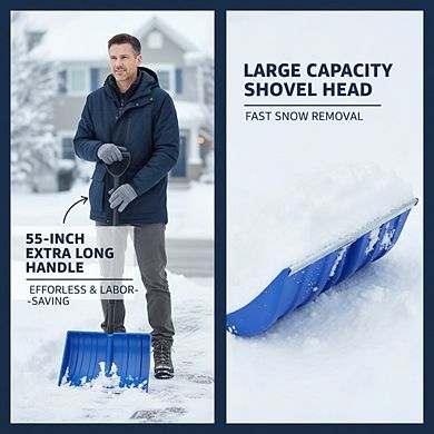 55" Long Snow Shovel with D-Grip Handle, Aluminum Large Capacity for Outdoor Removal