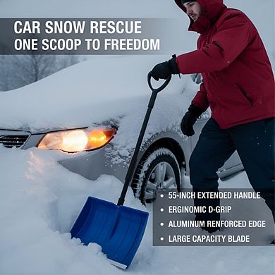 55" Long Snow Shovel with D-Grip Handle, Aluminum Large Capacity for Outdoor Removal
