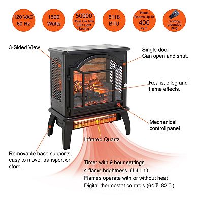 3d Flame Electric Infrared Quartz Fireplace Stove With Remote Control