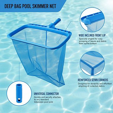 Heavy Duty Pool Skimmer Net without Pole, Deep Rake Reinforced Frame for Fast Cleaning