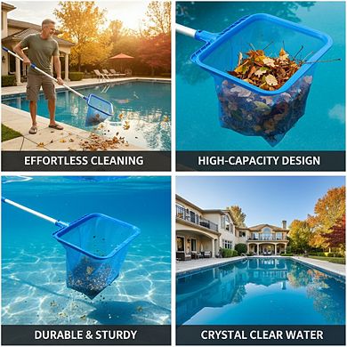 Heavy Duty Pool Skimmer Net without Pole, Deep Rake Reinforced Frame for Fast Cleaning