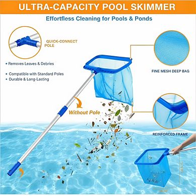 Heavy Duty Pool Skimmer Net without Pole, Deep Rake Reinforced Frame for Fast Cleaning
