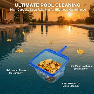 Heavy Duty Pool Skimmer Net without Pole, Deep Rake Reinforced Frame for Fast Cleaning