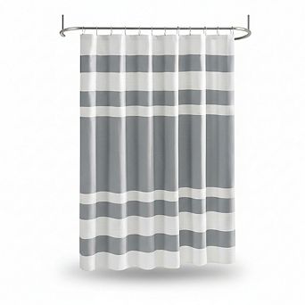 Waffle Weave Striped Shower Curtain 3M Scotchgard Water Repellent Spa Quality 72x72 Grey
