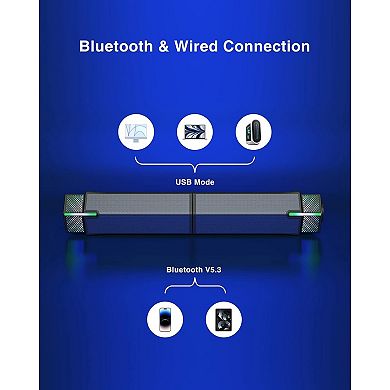 Bluetooth Computer Speakers for PC Desktop Monitor, Gaming PC Sound Bar - Wired USB-Powered
