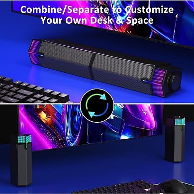 Bluetooth Computer Speakers for PC Desktop Monitor, Gaming PC Sound Bar - Wired USB-Powered