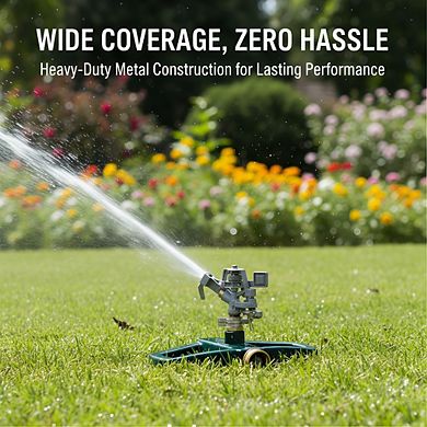 All Metal Impact Sprinkler, Adjustable Circular Coverage 5800 sq ft for Garden