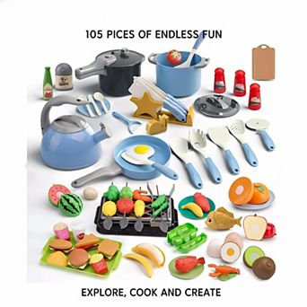 105 pc Pretend Play Kitchen Set with BBQ Camping Toys Learning Gift