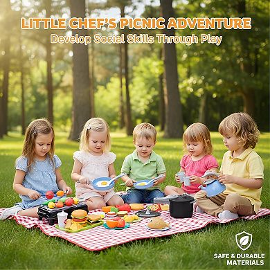 105Pcs Pretend Play Kitchen Set with BBQ Camping Toys Learning Gift