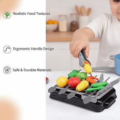 105Pcs Pretend Play Kitchen Set with BBQ Camping Toys Learning Gift