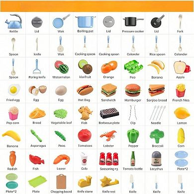 105Pcs Pretend Play Kitchen Set with BBQ Camping Toys Learning Gift
