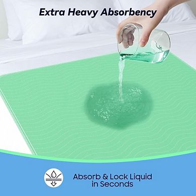 Great Ambitions 4-Pack 36"x36" Heavy Absorbency Washable Underpads, Waterproof & Reusable, Green
