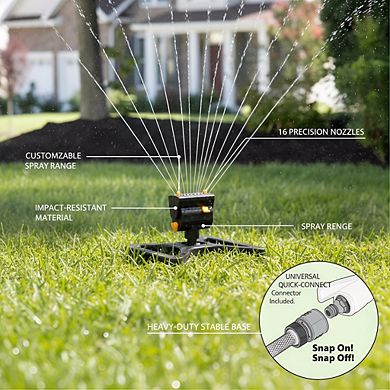4000 sq ft Turbo Sprinkler, 4-Way Oscillator with Quick Connect Black Yellow