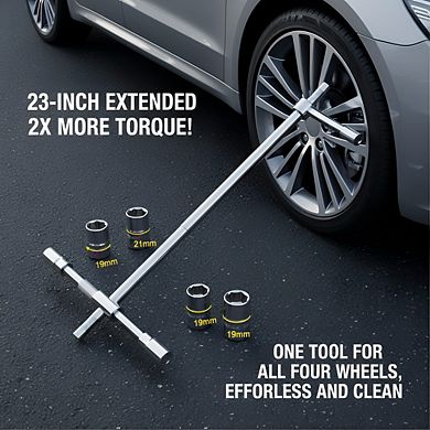23" 4-Way Tire Iron Wrench Set with Storage Bag, Universal Heavy Duty Lug Nut Removal Tool 17-23mm