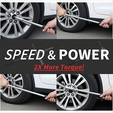 23" 4-Way Tire Iron Wrench Set with Storage Bag, Universal Heavy Duty Lug Nut Removal Tool 17-23mm