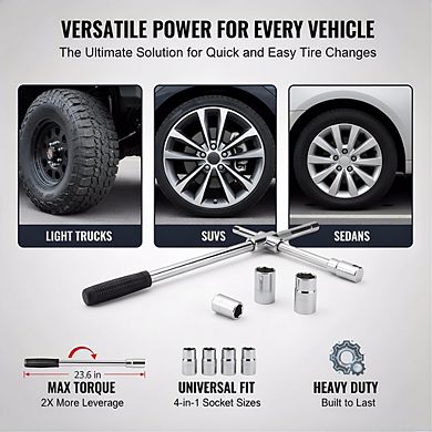 23" 4-Way Tire Iron Wrench Set with Storage Bag, Universal Heavy Duty Lug Nut Removal Tool 17-23mm