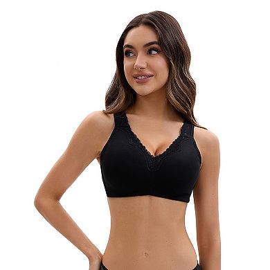 2 Packs Plus Size for Women's Lace Trim Full Coverage Adjustable Strap Soft Cup Bras