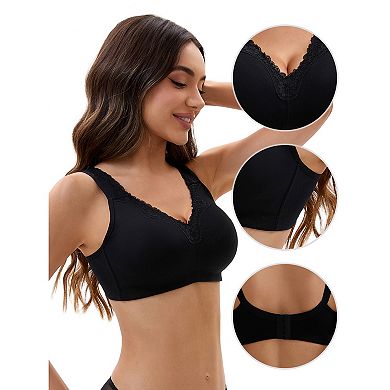 2 Packs Plus Size for Women's Lace Trim Full Coverage Adjustable Strap Soft Cup Bras